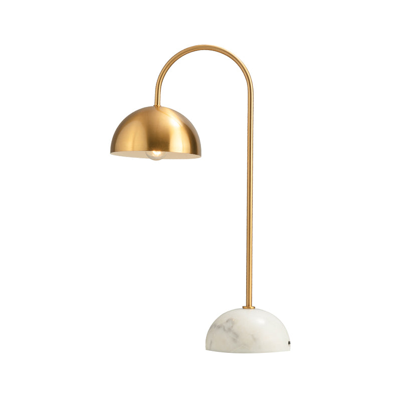 Metallic Dome Nightstand Lamp Minimalist 1 Bulb Brass Night Lighting with Curved Arm Clearhalo 'Lamps' 'Table Lamps' Lighting' 1781763