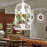 Iron White Suspension Light Birdcage 1 Bulb Warehouse Ceiling Pendant with Inner Plant Deco Clearhalo 'Ceiling Lights' 'Pendant Lights' 'Pendants' Lighting' 1781783