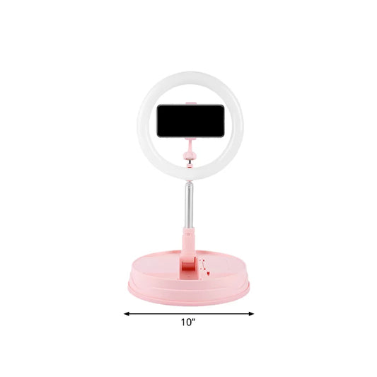 Metallic Round Make-Up Lighting Modern Style USB LED Fill-in Flash Light in Pink Clearhalo 'Cast Iron' 'Glass' 'Industrial' 'Modern wall lights' 'Modern' 'Tiffany' 'Traditional wall lights' 'Vanity Lights' 'Wall Lights' Lighting' 1781802