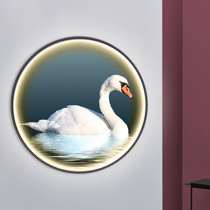 Round Bedroom Wall Mural Lamp Fixture Metal Asian Swan LED Surface Wall Sconce in White, Left/Right White Left Clearhalo 'Wall Lamps & Sconces' 'Wall Lights' Lighting' 1781803