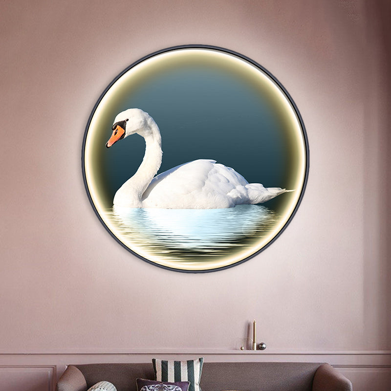 Round Bedroom Wall Mural Lamp Fixture Metal Asian Swan LED Surface Wall Sconce in White, Left/Right White Right Clearhalo 'Wall Lamps & Sconces' 'Wall Lights' Lighting' 1781807