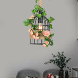 Birdcage Dining Room Ceiling Hang Fixture Antiqued Metal 1 Light Black Rose Pendant Lighting with Rope Rod Clearhalo 'Ceiling Lights' 'Pendant Lights' 'Pendants' Lighting' 1781837