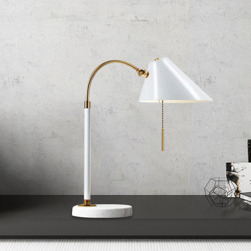 Minimal 1 Bulb Night Table Light Black/White Conic Pull Chain Nightstand Lamp with Metal Shade Clearhalo 'Lamps' 'Table Lamps' Lighting' 1781858