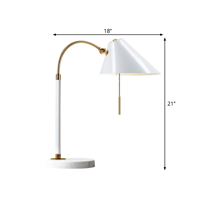Minimal 1 Bulb Night Table Light Black/White Conic Pull Chain Nightstand Lamp with Metal Shade Clearhalo 'Lamps' 'Table Lamps' Lighting' 1781860