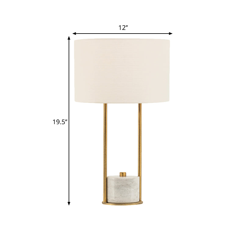 Cylinder Nightstand Lighting Modern Fabric 1 Head Bedroom Night Lamp in White/Beige with Marble Base Clearhalo 'Lamps' 'Table Lamps' Lighting' 1781864