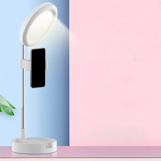 Minimal Ring LED Make-Up Lighting Metal Mobile Phone Holder USB Fill Flush Lamp in Black/White/Pink White USB Clearhalo 'Cast Iron' 'Glass' 'Industrial' 'Modern wall lights' 'Modern' 'Tiffany' 'Traditional wall lights' 'Vanity Lights' 'Wall Lights' Lighting' 1781882