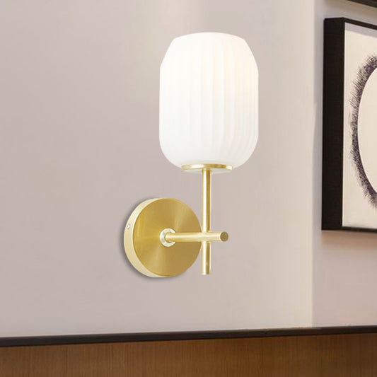 1 Light Bedside Wall Light Fixture Simple Gold Wall Sconce with Lantern Cream Glass Shade Clearhalo 'Cast Iron' 'Glass' 'Industrial' 'Modern wall lights' 'Modern' 'Tiffany' 'Traditional wall lights' 'Wall Lamps & Sconces' 'Wall Lights' Lighting' 1781909