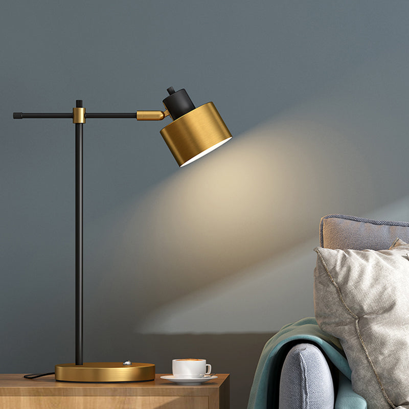 Drum Nightstand Lighting Contemporary Metal 1- Light Brass Table Lamp with Right Angle Arm for Living Room Clearhalo 'Lamps' 'Table Lamps' Lighting' 1781917