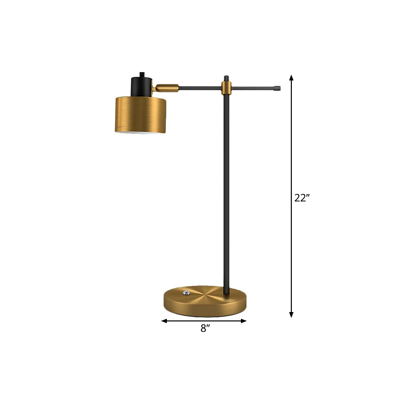Drum Nightstand Lighting Contemporary Metal 1- Light Brass Table Lamp with Right Angle Arm for Living Room Clearhalo 'Lamps' 'Table Lamps' Lighting' 1781919