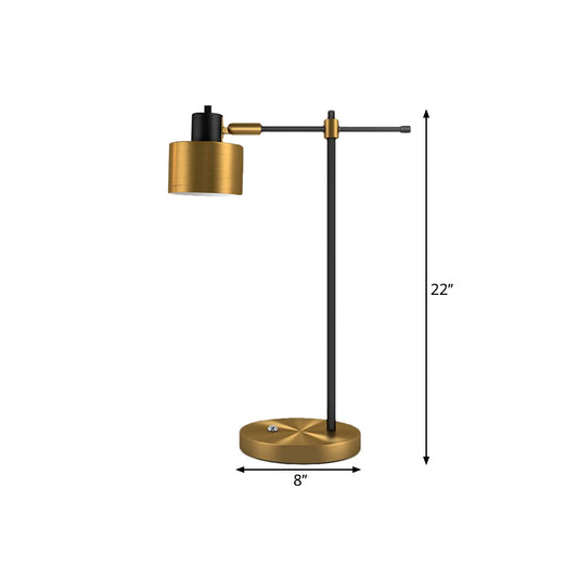 Drum Nightstand Lighting Contemporary Metal 1- Light Brass Table Lamp with Right Angle Arm for Living Room Clearhalo 'Lamps' 'Table Lamps' Lighting' 1781919