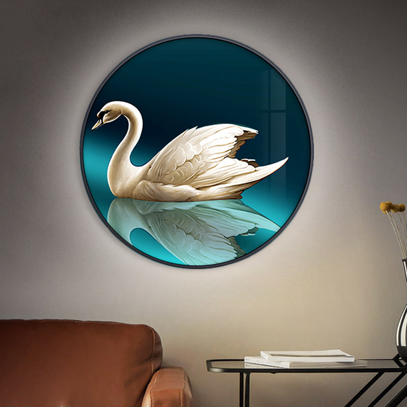 Circle Metal Wall Mural Lighting Ideas Asia Style LED Green Wall Lamp Fixture with Swan Pattern, Left/Right Clearhalo 'Wall Lamps & Sconces' 'Wall Lights' Lighting' 1781957