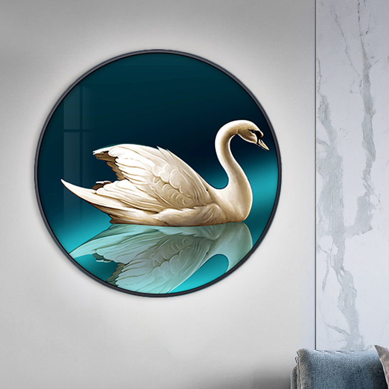 Circle Metal Wall Mural Lighting Ideas Asia Style LED Green Wall Lamp Fixture with Swan Pattern, Left/Right Green Left Clearhalo 'Wall Lamps & Sconces' 'Wall Lights' Lighting' 1781960