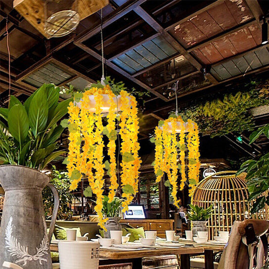 Yellow 1 Head Drop Pendant Industrial Metal Donut Hanging Ceiling Light with PVC Floral Deco Clearhalo 'Ceiling Lights' 'Pendant Lights' 'Pendants' Lighting' 1781966