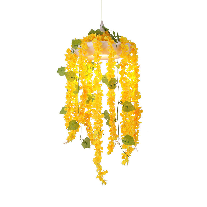 Yellow 1 Head Drop Pendant Industrial Metal Donut Hanging Ceiling Light with PVC Floral Deco Clearhalo 'Ceiling Lights' 'Pendant Lights' 'Pendants' Lighting' 1781967