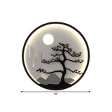 Metal Circular Wall Mural Mount Lighting Asia LED Black Wall Light with Moon and Tree Pattern Clearhalo 'Wall Lamps & Sconces' 'Wall Lights' Lighting' 1782017