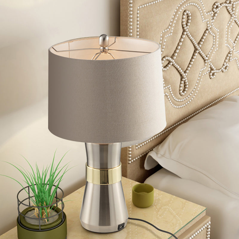 Drum Shaped Fabric Table Lighting Contemporary 1-Head Nickel Night Lamp for Living Room Clearhalo 'Lamps' 'Table Lamps' Lighting' 1782036