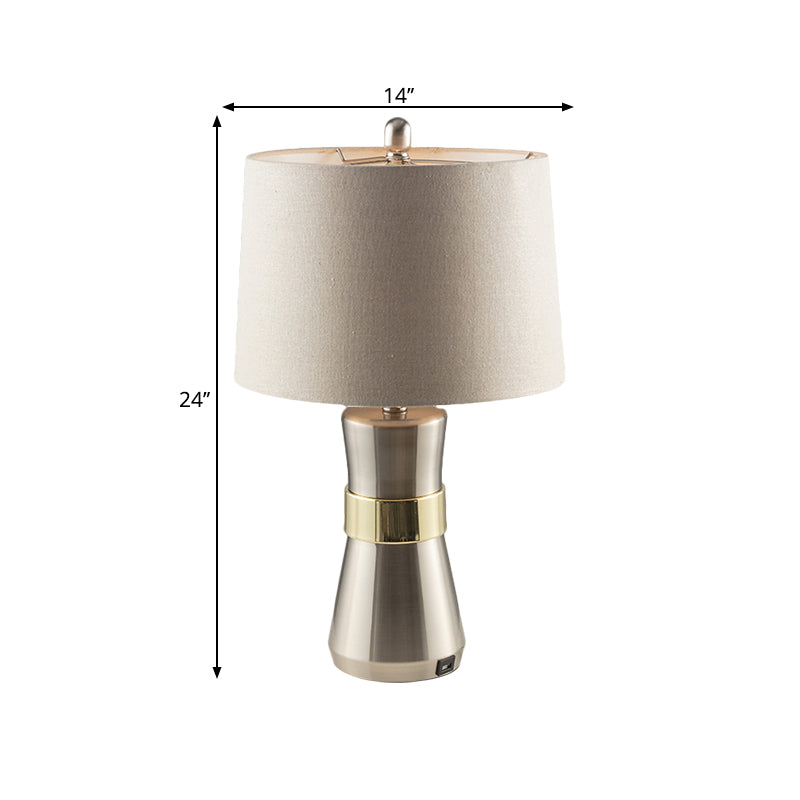 Drum Shaped Fabric Table Lighting Contemporary 1-Head Nickel Night Lamp for Living Room Clearhalo 'Lamps' 'Table Lamps' Lighting' 1782038