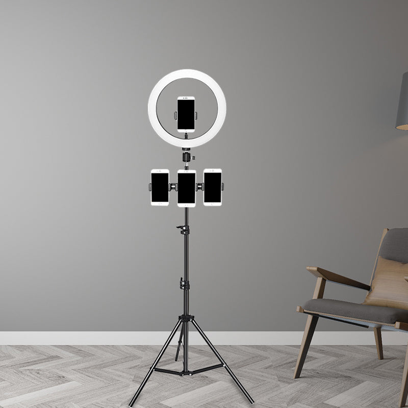 Minimalist Round Mirror Light Metal Mobile Phone Holder Design LED Fill Lighting in Black Black USB Clearhalo 'Cast Iron' 'Glass' 'Industrial' 'Modern wall lights' 'Modern' 'Tiffany' 'Traditional wall lights' 'Vanity Lights' 'Wall Lights' Lighting' 1782070
