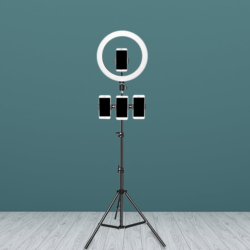 Minimalist Round Mirror Light Metal Mobile Phone Holder Design LED Fill Lighting in Black Clearhalo 'Cast Iron' 'Glass' 'Industrial' 'Modern wall lights' 'Modern' 'Tiffany' 'Traditional wall lights' 'Vanity Lights' 'Wall Lights' Lighting' 1782071