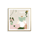 Illustration Boy Reading Book Art Print Green Nordic Style Wall Decor for Bedroom Clearhalo 'Arts' 'Canvas Art' 1782117