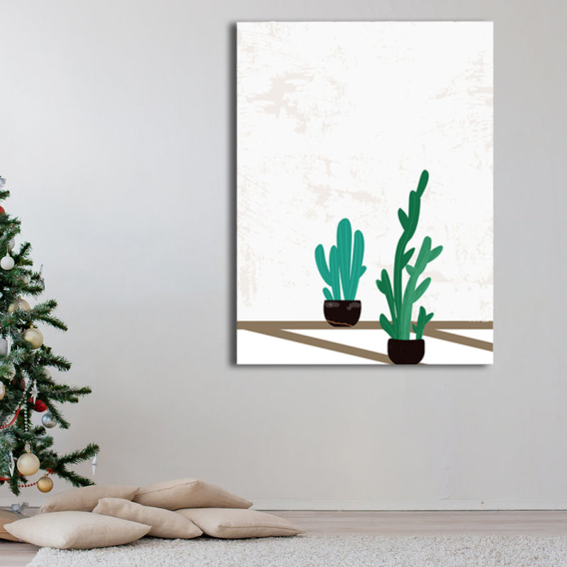 Scandinavian Bonsai Cactus Canvas Print Potting Green Boys Bedroom Wall Art Decor Green Clearhalo 'Arts' 'Canvas Art' 1782503