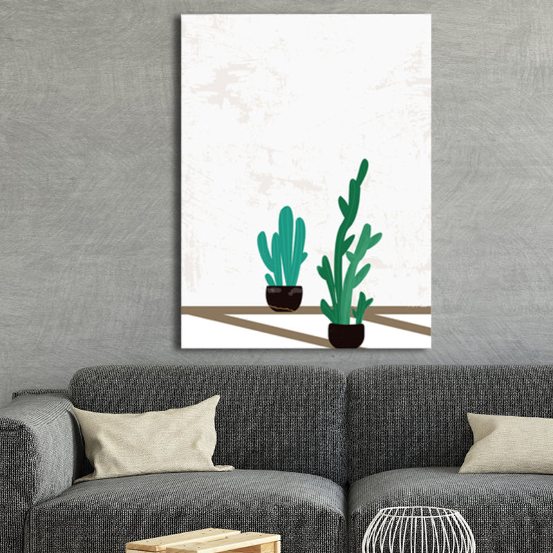 Scandinavian Bonsai Cactus Canvas Print Potting Green Boys Bedroom Wall Art Decor Clearhalo 'Arts' 'Canvas Art' 1782504