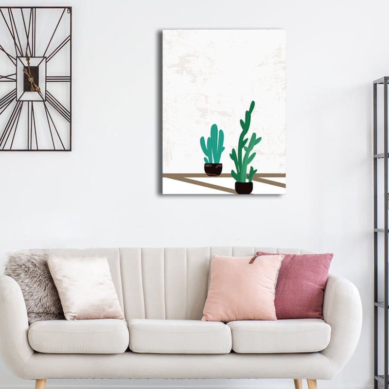 Scandinavian Bonsai Cactus Canvas Print Potting Green Boys Bedroom Wall Art Decor Clearhalo 'Arts' 'Canvas Art' 1782505