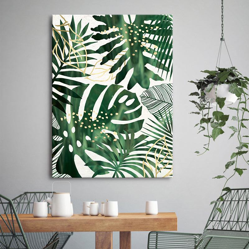 Illustrated Leaves Canvas Art Green Scandinavian Style Wall Decor for Living Room Green Clearhalo 'Arts' 'Canvas Art' 1782550