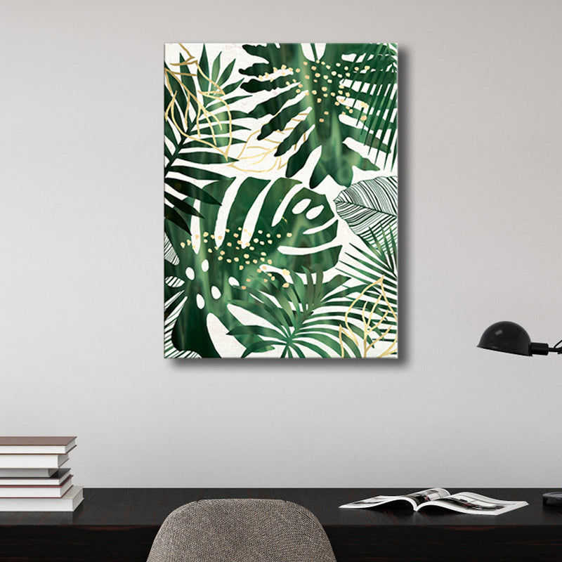 Illustrated Leaves Canvas Art Green Scandinavian Style Wall Decor for Living Room Clearhalo 'Arts' 'Canvas Art' 1782552