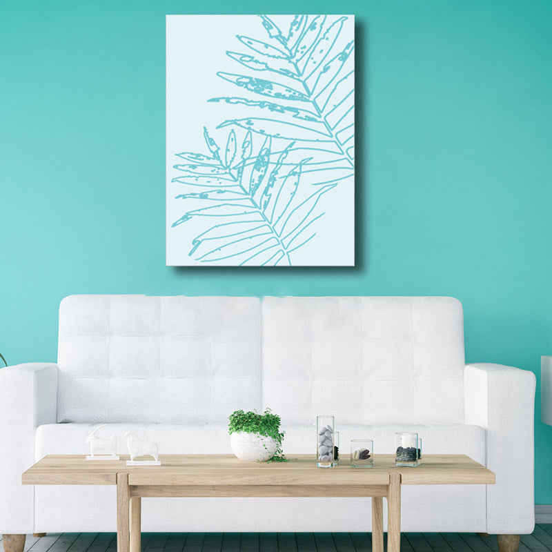 Blue Leaves Print Wrapped Canvas Textured Scandinavian Living Room Wall Art Decor Blue Clearhalo 'Arts' 'Canvas Art' 1782568