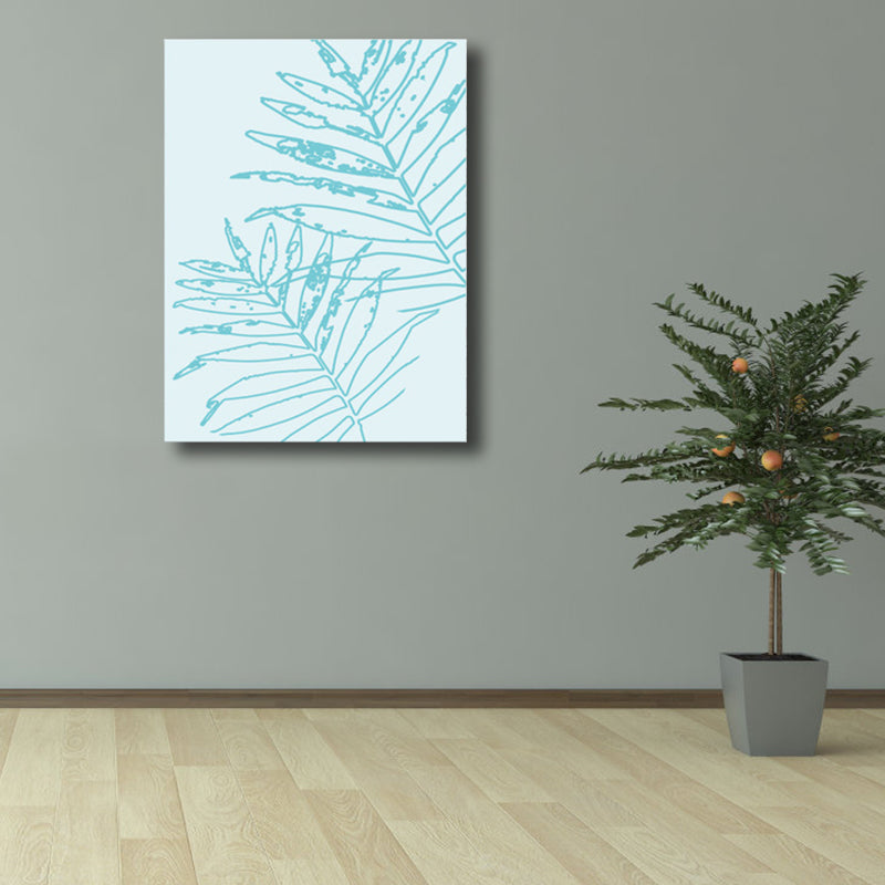 Blue Leaves Print Wrapped Canvas Textured Scandinavian Living Room Wall Art Decor Clearhalo 'Arts' 'Canvas Art' 1782569