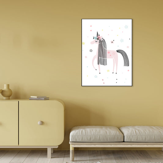 Cartoon Unicorn Canvas Print Pink Children's Art Wall Decor for Bedroom, Multiple Sizes Pink Clearhalo 'Art Gallery' 'Canvas Art' 'Kids' Arts' 1782659