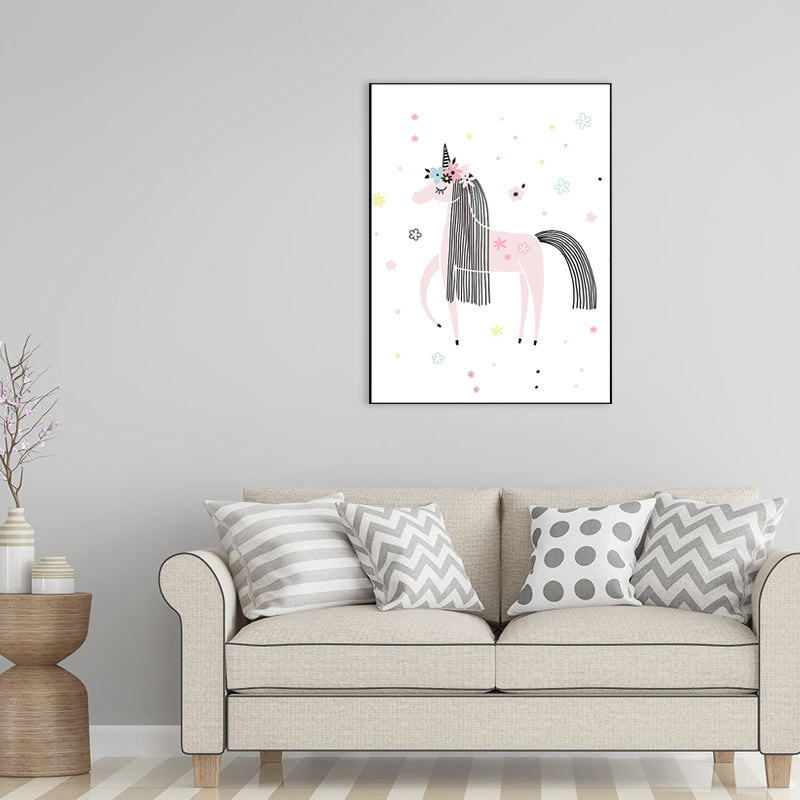 Cartoon Unicorn Canvas Print Pink Children's Art Wall Decor for Bedroom, Multiple Sizes Clearhalo 'Art Gallery' 'Canvas Art' 'Kids' Arts' 1782660