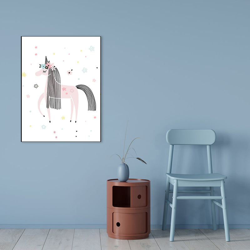 Cartoon Unicorn Canvas Print Pink Children's Art Wall Decor for Bedroom, Multiple Sizes Clearhalo 'Art Gallery' 'Canvas Art' 'Kids' Arts' 1782661