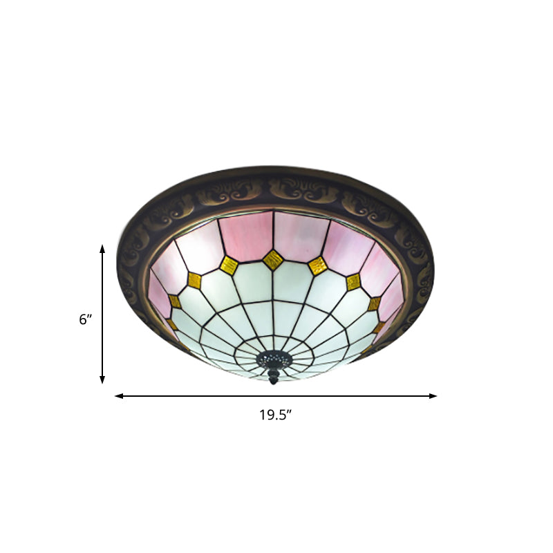 Stained Glass Sunflower Ceiling Light Dining Room Tiffany Rustic Ceiling Mount Light in Red/Pink/Yellow/Orange/Blue/Blue-White Clearhalo 'Ceiling Lights' 'Close To Ceiling Lights' 'Close to ceiling' 'Flush mount' Lighting' 178279