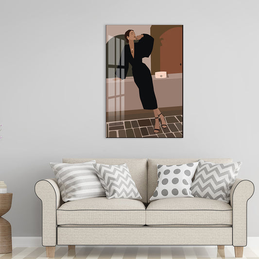 Illustratie meisjes jurk muur art glam cool mode canvas print in zachte kleur voor kamer