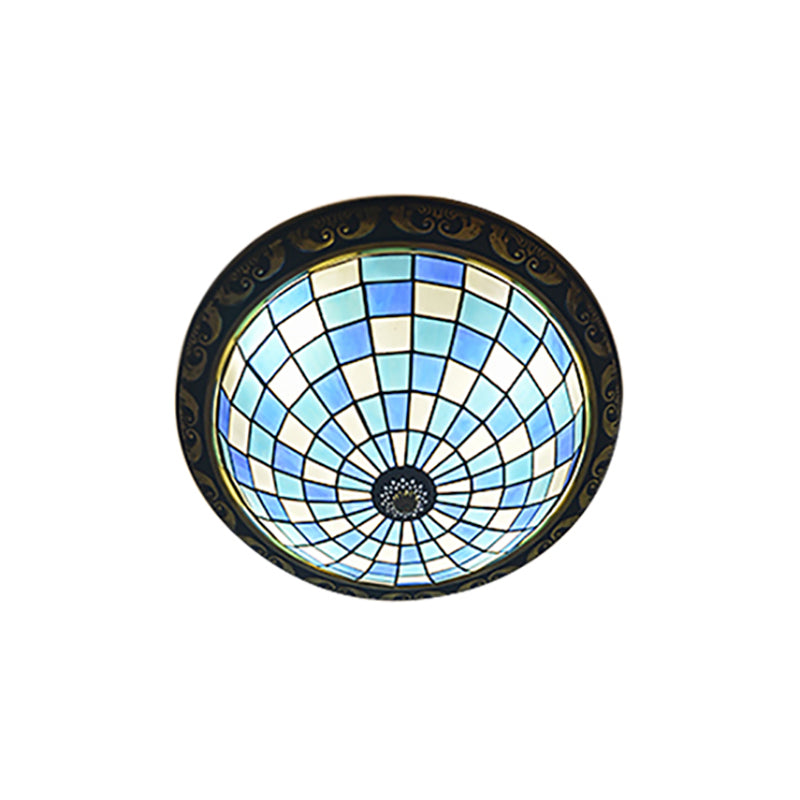 Stained Glass Sunflower Ceiling Light Dining Room Tiffany Rustic Ceiling Mount Light in Red/Pink/Yellow/Orange/Blue/Blue-White Clearhalo 'Ceiling Lights' 'Close To Ceiling Lights' 'Close to ceiling' 'Flush mount' Lighting' 178284