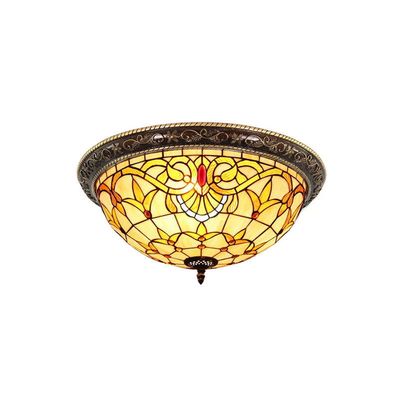 Stained Glass Sunflower Ceiling Light Dining Room Tiffany Rustic Ceiling Mount Light in Red/Pink/Yellow/Orange/Blue/Blue-White Clearhalo 'Ceiling Lights' 'Close To Ceiling Lights' 'Close to ceiling' 'Flush mount' Lighting' 178288