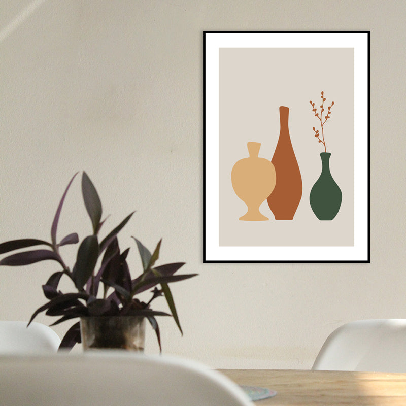 Still Life Pottery Drawing Art Print Nordic Textured Canvas in Soft Color for Home Light Orange Clearhalo 'Arts' 'Canvas Art' 1782883