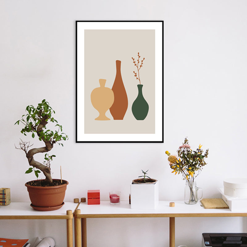 Still Life Pottery Drawing Art Print Nordic Textured Canvas in Soft Color for Home Clearhalo 'Arts' 'Canvas Art' 1782884