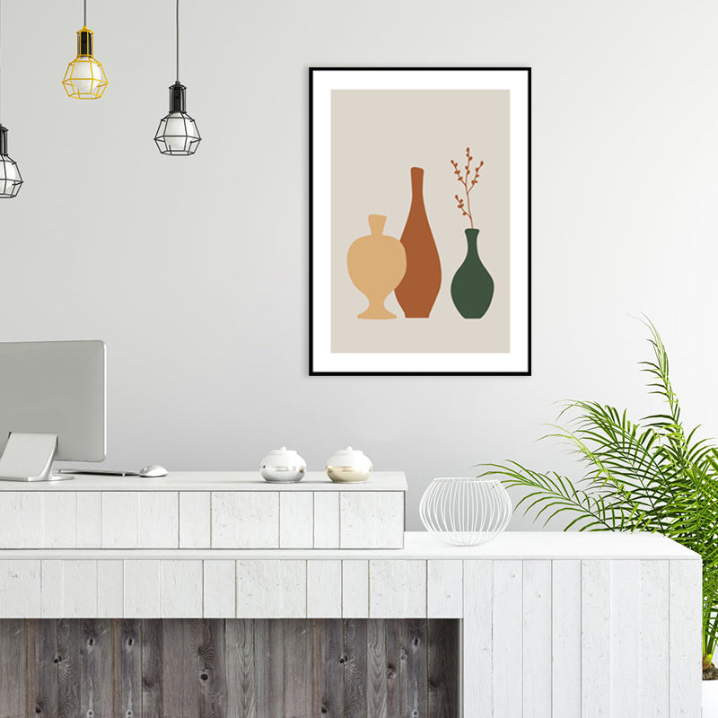 Still Life Pottery Drawing Art Print Nordic Textured Canvas in Soft Color for Home Clearhalo 'Arts' 'Canvas Art' 1782885