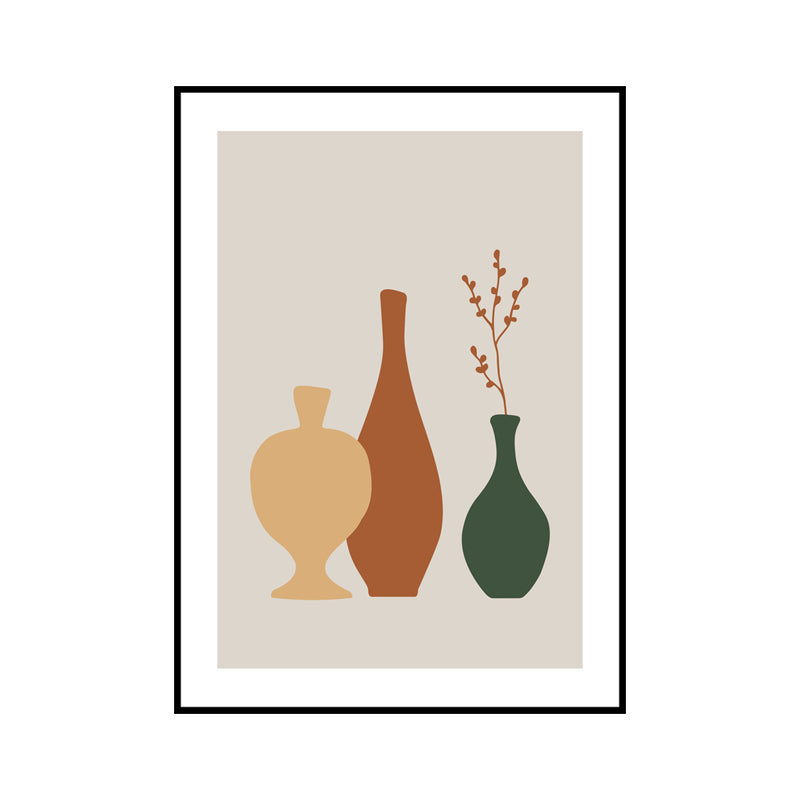 Still Life Pottery Drawing Art Print Nordic Textured Canvas in Soft Color for Home Clearhalo 'Arts' 'Canvas Art' 1782886