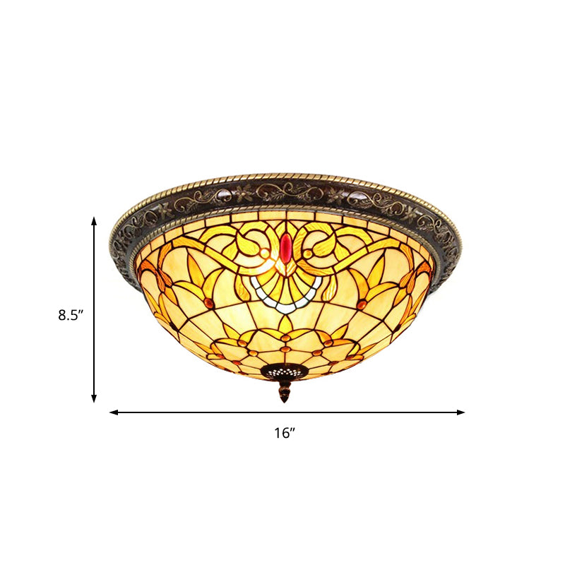 Stained Glass Sunflower Ceiling Light Dining Room Tiffany Rustic Ceiling Mount Light in Red/Pink/Yellow/Orange/Blue/Blue-White Clearhalo 'Ceiling Lights' 'Close To Ceiling Lights' 'Close to ceiling' 'Flush mount' Lighting' 178289