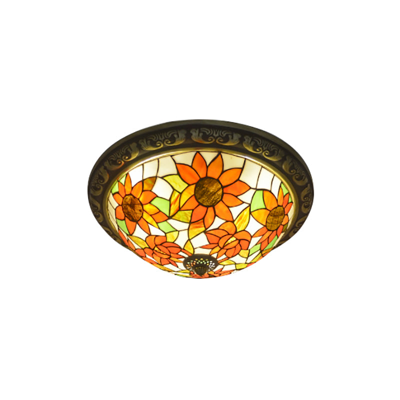 Stained Glass Sunflower Ceiling Light Dining Room Tiffany Rustic Ceiling Mount Light in Red/Pink/Yellow/Orange/Blue/Blue-White Clearhalo 'Ceiling Lights' 'Close To Ceiling Lights' 'Close to ceiling' 'Flush mount' Lighting' 178291