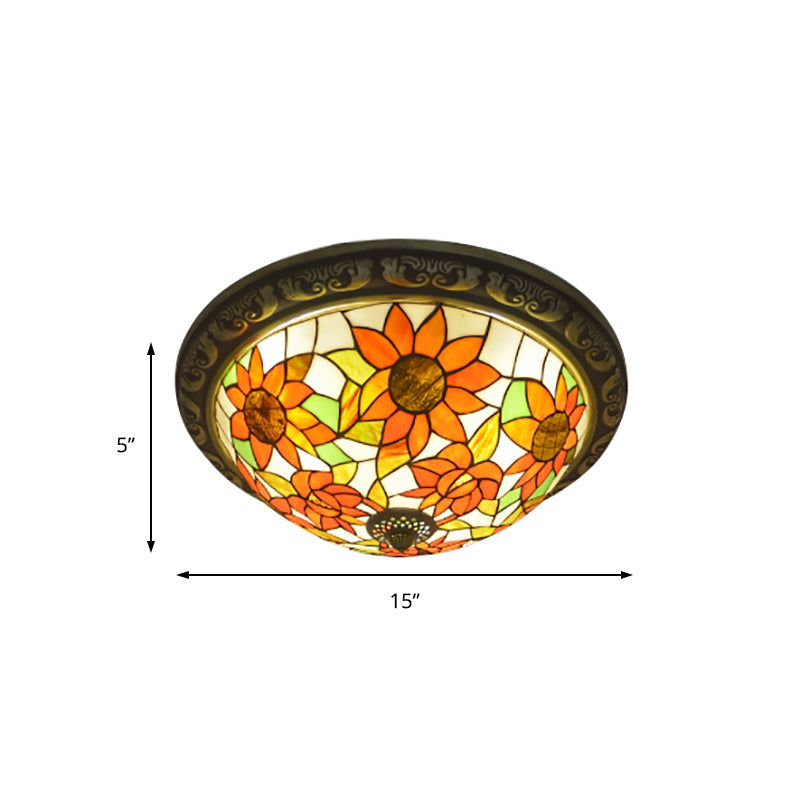 Stained Glass Sunflower Ceiling Light Dining Room Tiffany Rustic Ceiling Mount Light in Red/Pink/Yellow/Orange/Blue/Blue-White Clearhalo 'Ceiling Lights' 'Close To Ceiling Lights' 'Close to ceiling' 'Flush mount' Lighting' 178292