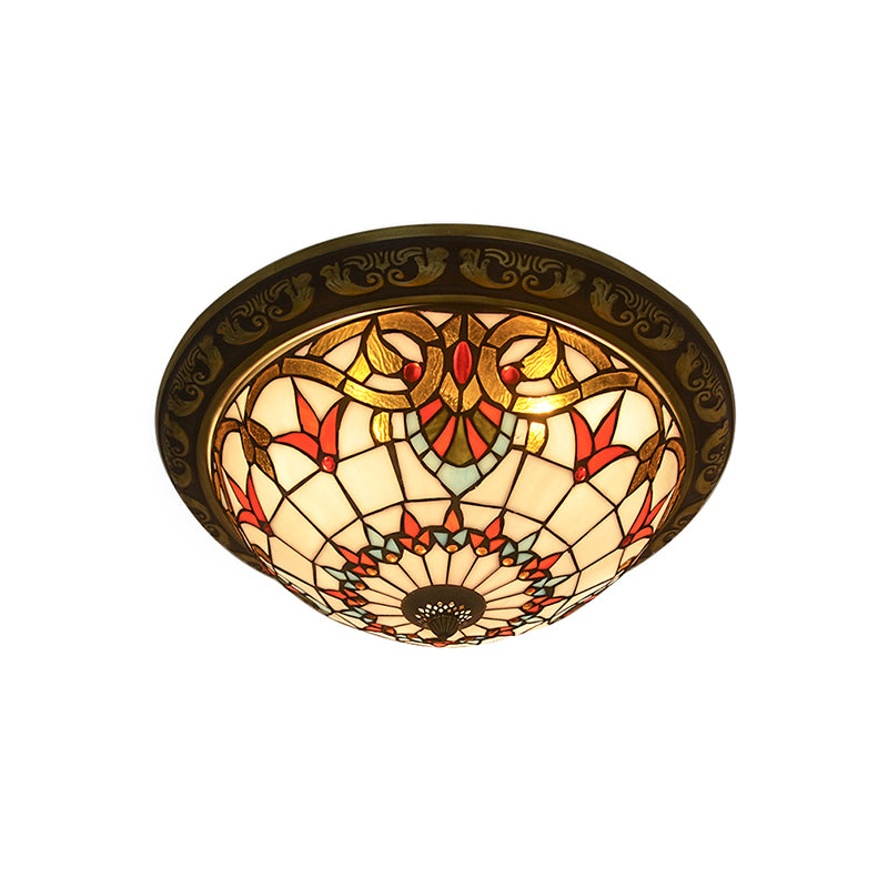 Stained Glass Sunflower Ceiling Light Dining Room Tiffany Rustic Ceiling Mount Light in Red/Pink/Yellow/Orange/Blue/Blue-White Clearhalo 'Ceiling Lights' 'Close To Ceiling Lights' 'Close to ceiling' 'Flush mount' Lighting' 178294