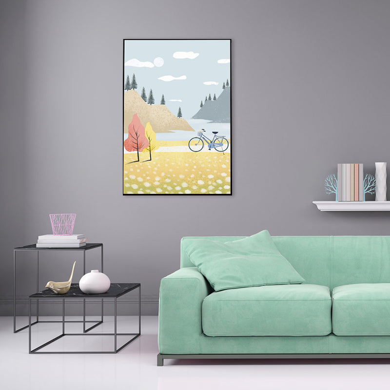 Drawing Print Sightseeing Canvas Art Textured Nordic Girls Room Wall Decor in Blue-Yellow Clearhalo 'Arts' 'Canvas Art' 1782947