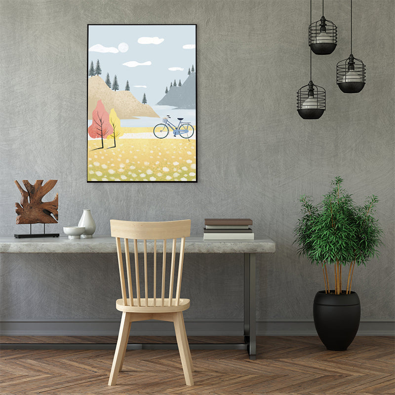 Drawing Print Sightseeing Canvas Art Textured Nordic Girls Room Wall Decor in Blue-Yellow Clearhalo 'Arts' 'Canvas Art' 1782948