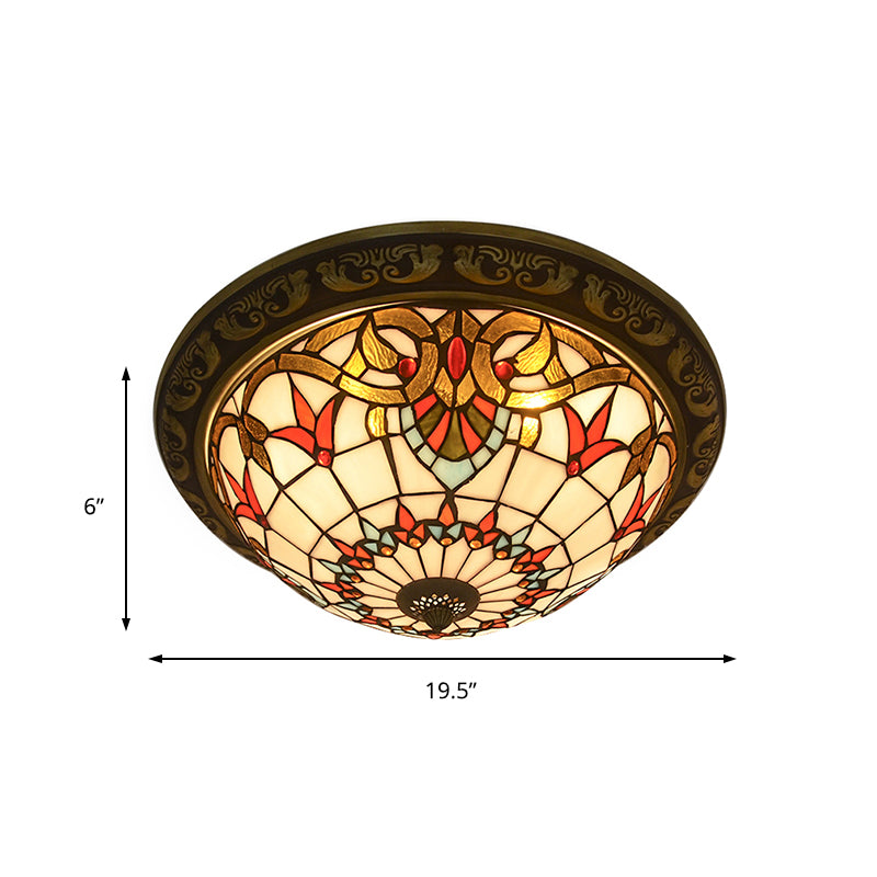 Stained Glass Sunflower Ceiling Light Dining Room Tiffany Rustic Ceiling Mount Light in Red/Pink/Yellow/Orange/Blue/Blue-White Clearhalo 'Ceiling Lights' 'Close To Ceiling Lights' 'Close to ceiling' 'Flush mount' Lighting' 178295