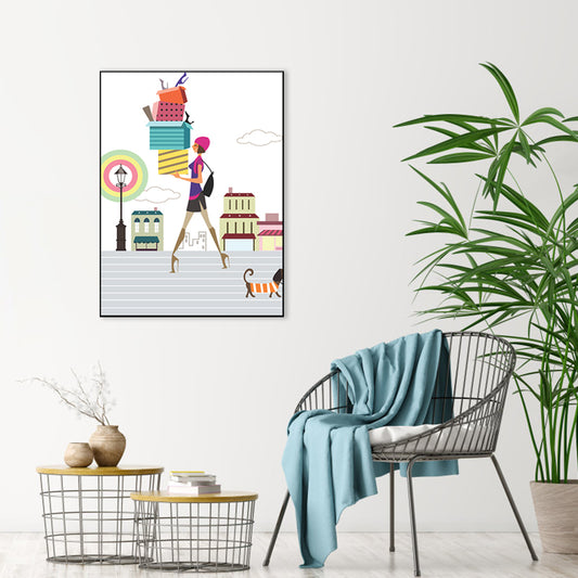 Nordic Urban Women Canvas Print Pastel Color Textured Wall Decor for Living Room